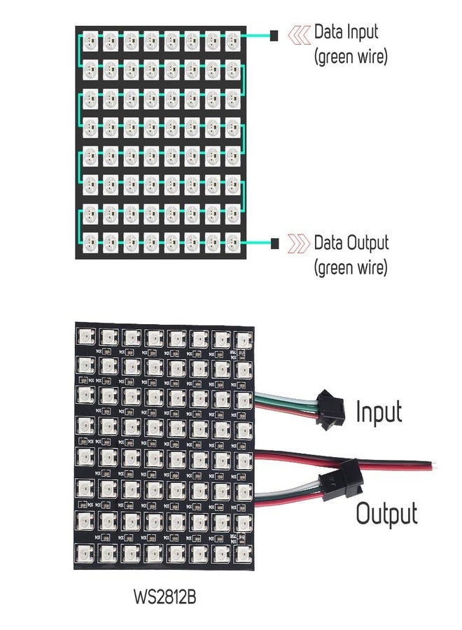 BTF-LIGHTING لوحة عرض LED من نوع BTF-LIGHTING WS2812B ECO RGB، مزودة بأسلاك من سبيكة معدنية، و5050SMD، قابلة للعنونة بشكل فردي، 8×8 بكسل (256 بكسل)، ولوحة FPCB مرنة، وألوان كاملة، متوافقة مع وحدات تحكم WLED وSP802E وغيرها، لعرض الصور والفيديو والنصوص، تعمل بجهد 5 فولت تيار مستمر. - Image 5